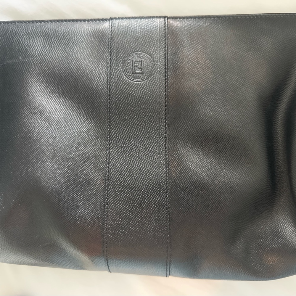 Fendi Vintage Black Leather Clutch with Shoulder Strap
